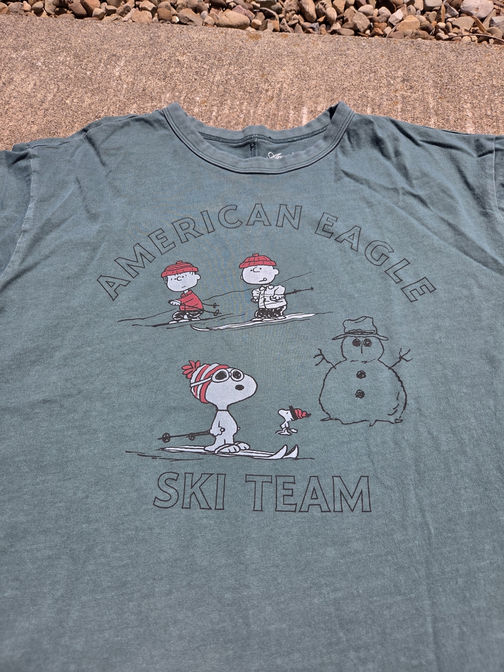 American Eagle teal Snoopy Ski Team graphic tee Shirt XL